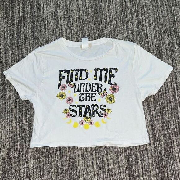 Altar’d State Women’s Size Medium Find Me Under The Stars T Shirt White Floral - Picture 1 of 5